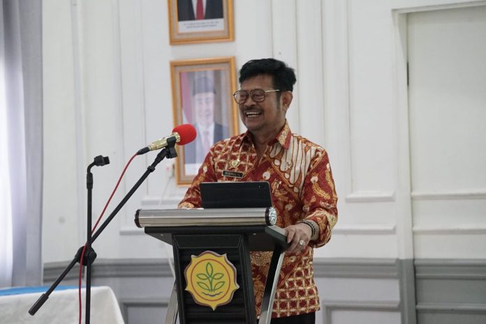 FOTO: Mentan Syahrul Yasin Limpo usai mendapatkan predikat opini wajar tanpa pengecualian atau WTP di Balai Embrio Ternak (BET) Cipelang, Kabupaten Bogor, Jawa Barat, Selasa, 25 Juli 2023.