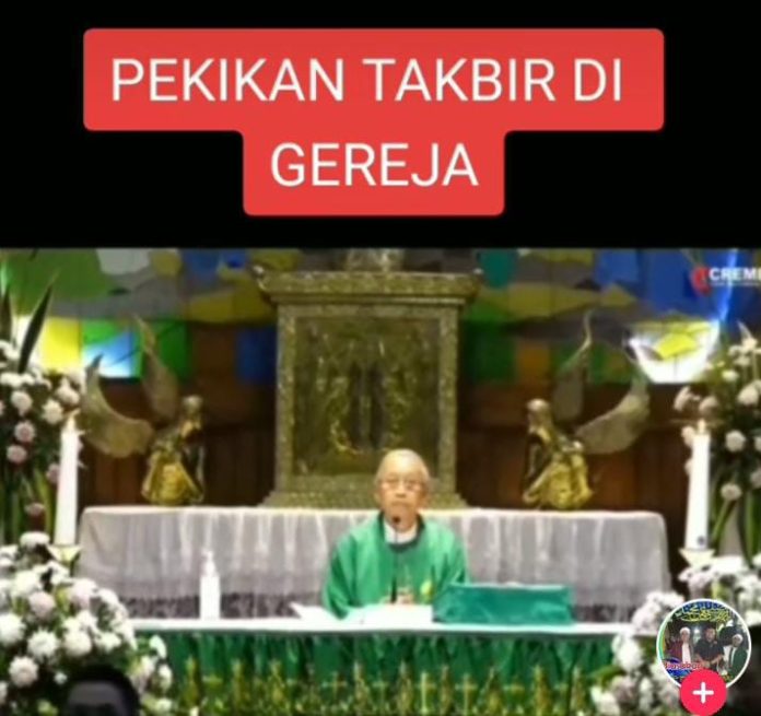 Foto tangkap layar video viral Teriakan 'Takbir' Gereja Kristus Raja Baciro, terjadi pada saat berlangsungnya misa, Minggu (23/7) malam.