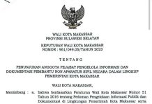 Diduga Berpotensi Rugikan Keuangan Negara, LKKN Bakal Lapor Dua Dewas di SK Wali Kota Makassar Tentang PPID Pembantu Non ASN Foto tangkap layar surat keputusan Wali Kota Makassar Nomor; 961/049.05/Tahun 2023