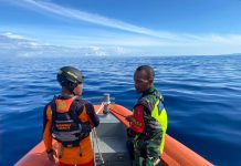 Dua Warga Korban Tenggelam di Perairan Sahu Halbar Belum Ditemukan FOTO: Serma Deminikus Awom, Babinsa Desa Todahe dan salah satu anggota Rescue Basarnas Ternate saat melakukan pencarian. Sabtu (26/8/2023)