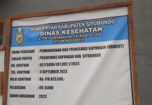 DPD TOPAN Soroti Kinerja Para Konsultan Pengawas di Dinas Kesehatan Situbondo FOTO: Salah satu papan proyek pembangunan UGD Puskesmas Kapongan yang dibiayai dari Dana Bagi Hasil Cukai Hasil Tembakau (DBHCHT).