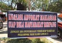 Koalisi Advokat Makassar Bela Masyarakat Rempang, Bethel: Belajar dari Sejarah Kedatangan VOC di Indonesia FOTO: Spanduk bentuk dukungan "Serdadu Om Bethel Law Investigasi" terletak di Jl. RA. Kartini, Kota Makassar, Sulawesi Selatan.