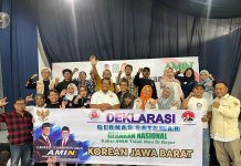 Terus Berlanjut Relawan KoReAn Jawa Barat Deklarasi Gerakan Nasional Saksi AMIN Tak Mau Dibayar FOTO: Konfederasi Nasional Relawan Anies Baswedan (KoReAn) tidak henti-hentinya terus memperluas Gerakan Saksi AMIN Tak Mau Dibayar atau GERNAS SATAMAR.