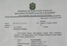 Warga Tolak Usulan 3 Pj Kades Rewataya oleh Camat Tanakeke, Rahman Lewa: Kami Masih Berduka, Ada Motif Politik Pileg FOTO: Surat usulan Penjabat Desa Rewataya, oleh Camat Kepulauan Tanakeke, Kabupaten Takalar. (Istimewa)