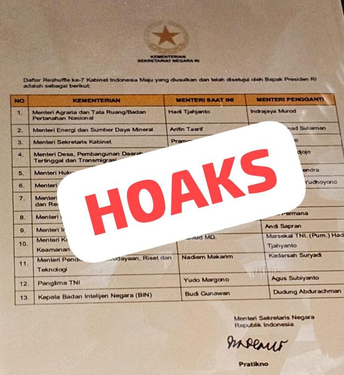 HOAKS Foto 13 Nama Menteri yang bakal direshuffle