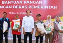 Presiden Jokowi Bagikan Bantuan Pangan Beras Kepada 1000 Keluarga Penerima Manfaat FOTO: Presiden Jokowi saat membagikan Bantuan Pangan Beras tahun 2024 kepada 1000 keluarga penerima manfaat (KPM) di Kabupaten Tegal, Jawa Tengah, pada Rabu (3/1/2024) lalu.