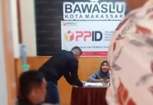 Caleg Partai Gerindra Laporkan Kasus Dugaan Pengelembungan Suara di Dapil 3 Makassar FOTO: Tim pemenangan Caleg DPRD Kota Makassar dari Partai Gerindra, Nunung Dasniar melaporkan kasus dugaan pengelembungan suara yang ditemukan di sejumlah TPS kepada Bawaslu Makassar, Jumat (8/3/2024).