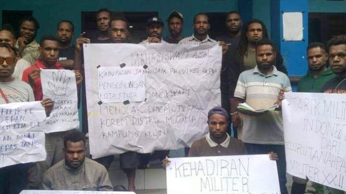 FOTO: Mahasiswa Jayawijaya Kota Study Manokwari menolak pembangunan Korem di Distrik Muliama, Kabupaten Jayawijaya, Papua Pegunungan. (Tribun-Papua.com/Istimewa)