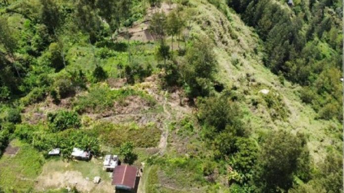 FOTO: Benteng milik KST OPM di Pogapa, Distrik Homeyo, Kabupaten Intan Jaya, Papua Tengah yang serbu Prajurit-prajurit TNI gabungan dari Komando Operasi (Koops) TNI dan Satgas Nanggala Kopassus. [Kogabwilhan III]