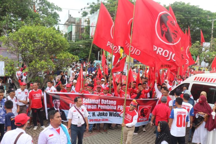 FOTO: Saat Projo Sulsel saat mengikuti kampanye Prabowo Gibran saat Pilpres 2024. (Istimewa)