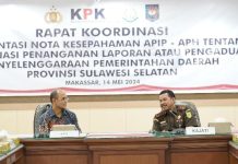 Kajati Pimpin Rakor APIP-APH Penanganan Pengaduan Penyelenggaraan Pemda di Sulsel FOTO: Kepala Kejaksaan Tinggi (Kajati) Sulsel, Agus Salim memimpin pelaksanaan kegiatan Rapat Koordinasi (Rakor) Implementasi Nota Kesepahaman APIP – APH Penanganan Laporan/Pengaduan Penyelenggaraan Pemerintahan Daerah di Sulawesi Selatan (Sulsel). Rabu (15/5)