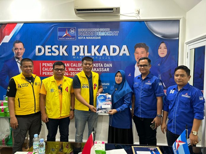 FOTO: Pengurus Golkar Makassar, Basir Syam Korwil Biringkanaya Tamalanrea Arfandy Ibrahim LO APPI saat diterima Team Penjaringan DPC Demokrat Makassar, Hj Fatma Wahyuddin dan H. Ray Suryadi Arsyad.