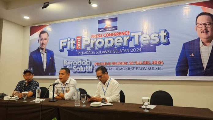 FOTO: Bakal Calon Wali Kota Makassar, Ahmad Susanto mengikuti Fit and Proper Test di Partai Demokrat. Berlangsung di Hotel Claro Makassar, Rabu (29/5/2024).