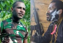 Komandan Koops Habema: TNI Pembelot Tewas Tertembak Distrik Bibida FOTO: Kolase Kiri Danis Murib saat masih berdinas di TNI AD dan FOTO Kanan saat Danis Murib bergabung dengan kelompok OPM