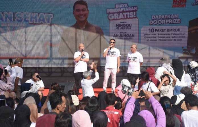 FOTO: Kegiatan jalan sehat Partai Gerindra bersama Andi Seto Asapa digelar di Pantai Losari, Kota Makassar. Ahad (7/7)