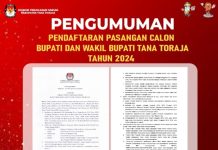 KPU Tana Toraja Umumkan Pendaftaran Calon Bupati dan Wakil Bupati Tana Toraja 2024