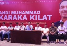 Pembukaan di Hotel, Tiba tiba Musda HIPMI Sulsel Pindah ke Markas Militer FOTO: Tim Pemenangan AMK saat menggelar keterangan pers di Hotel Four Point Sheraton, Jalan Andi Djemma, Kota Makassar.