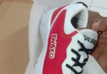 Sepatu Merek Ewako, Siapa Untung di Dana PON 2024 Rp31.5 milyar: Dispora atau KONI Sulsel? FOTO: Sepatu atlit PON Sulsel merk Ewako. (Istimewa)