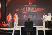 Salah Sebut Istilah, ASS: Upaya Kesehatan Represif, Jubir DIA: Mungkin Maksudnya Kuratif FOTO: Pasangan calon gubernur dan wakil gubernur Sulsel saat mengikuti debat kedua yang digelar KPU Sulawesi Selatan. (Istimewa)
