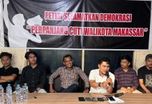 Petisi Selamatkan Demokrasi; OKP dan Ormas Desak Pj. Gubernur Perpanjang Cuti Walikota Makassar FOTO: Organisasi kepemudaan dan ormas melakukan konprensi pers dan mengeluarkan petisi selamatkan demokrasi dengan meminta perpanjangan cuti Walikota Makassar. Selasa, (19/11/24)