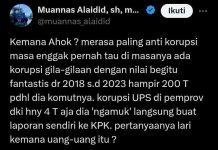 Sempat Dipuji Lord Luhut dan Erick, Ahok Jadi Trending Topik di X, Kasus Mega Korupsi di Pertamina FOTO: Hasil tangkapan layar dari akun X milik @muannas_alaidid seperti dilihat Kamis (27/2/2025).