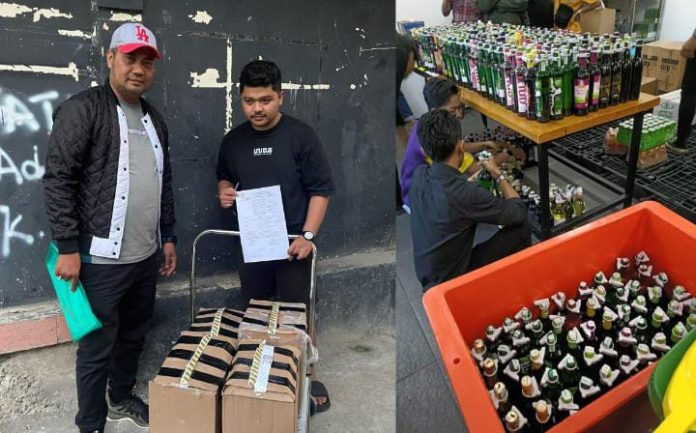 IMG-20250424-WA0295 FOTO: Pihak Pemkot Makassar saat menyita Minol dari pihak manajemen Helen's dan Foto ratusan minuman beralkohol saat dilakukan sidak. (Kolase)