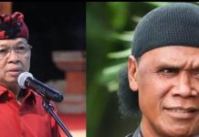 Wayan Koster Tolak Keberadaan Grib Jaya di Bali FOTO: Gubernur Bali Wayan Koster dan Pendiri GRIB Jaya Rosario de Marshall Hercules. (Kolase)