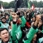 Dasco Pimpin Rakor Finalisasi Perpres Ojek Online FOTO: Pengemudi Ojol saat menggelar aksi di Jakarta. (Properti Akurat.co)