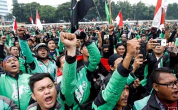 Dasco Pimpin Rakor Finalisasi Perpres Ojek Online FOTO: Pengemudi Ojol saat menggelar aksi di Jakarta. (Properti Akurat.co)