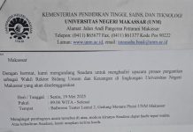 WR 2 UNM Tiba tiba Diganti, Ada Apa? FOTO: Undangan Pelantikan Wakil Rektor (WR) 2, Bidang Umum dan Keuangan Universitas Negeri Makassar. (Istimewa)