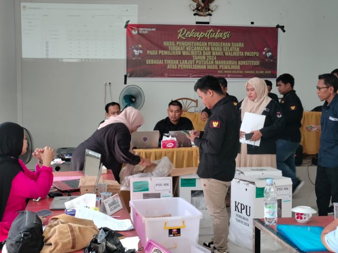 IMG-20250526-WA0148 FOTO: Bawaslu Sulsel dan Kota Palopo saat melakukan monitoring kegiatan perhitungan perolehan suara dari PSU.