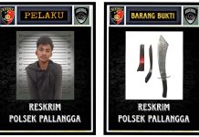 Mengamuk di Jalan Sambil Tenteng Parang dan Bawa Badik, Seorang Pemuda Diciduk Tim Black Horse Polsek Pallangga Lelaki BH (21) beserta barang bukti sebilah Parang dan Badik yang diamankan oleh Tim Black Horse Unit Reskrim Polsek Pallangga, Rabu malam (21/5)