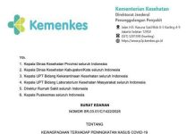 Kemenkes Keluarkan SE Kewaspadaan Peningkatan Kasus Covid-19 FOTO: Surat Edaran Dirjen P2 Kemenkes. (Dok. Kemenkes) Surat Edaran Dirjen P2 Kemenkes. (Dok. Kemenkes)