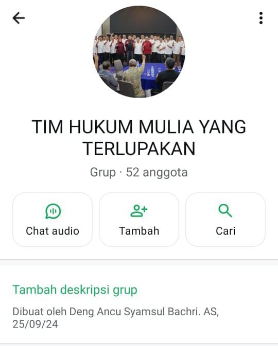 IMG-20250605-WA0223 FOTO: Tangkap layar dari grup WhatsApp Tim hukum pasangan calon wali kota dan wakil wali kota Makassar (MULIA) nama grup mendadak berubah menjadi