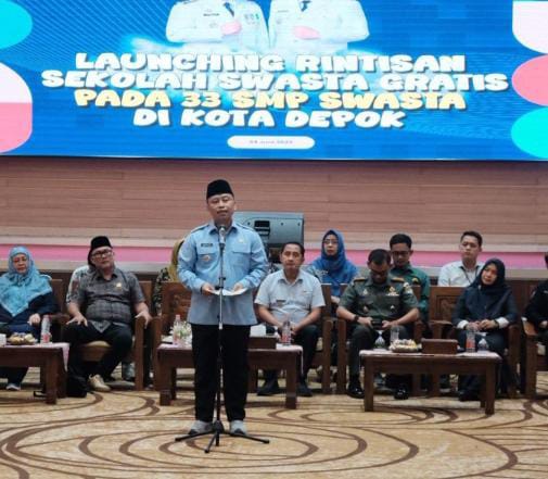 IMG-20250626-WA0001 FOTO: Wali Kota Depok Supian Suri, Meluncurkan program Rintisan Sekolah Swasta Gratis (RSSG) di Aula Lantai 10, Gedung Dibaleka II, Balai Kota Depok, Selasa (24/06/25) lalu. (Istimewa)