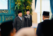 Presiden Melantik Empat Kepala dan Dua Wakil Kepala Badan FOTO: Presiden Prabowo Subianto, Melantik empat kepala dan dua wakil kepala badan berlangsung di Istana Negara, Jakarta pada Senin, 25 Agustus 2025. (Setkab)