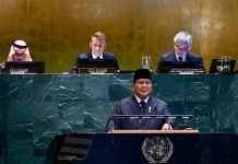 Di Sidang Umum PBB, Presiden Prabowo Apresiasi Negara Besar Akui Palestina FOTO: Presiden Prabowo Subianto di Gedung Majelis Umum PBB, New York, Amerika Serikat, pada Senin, 22 September 2025. (Properti Seskab)