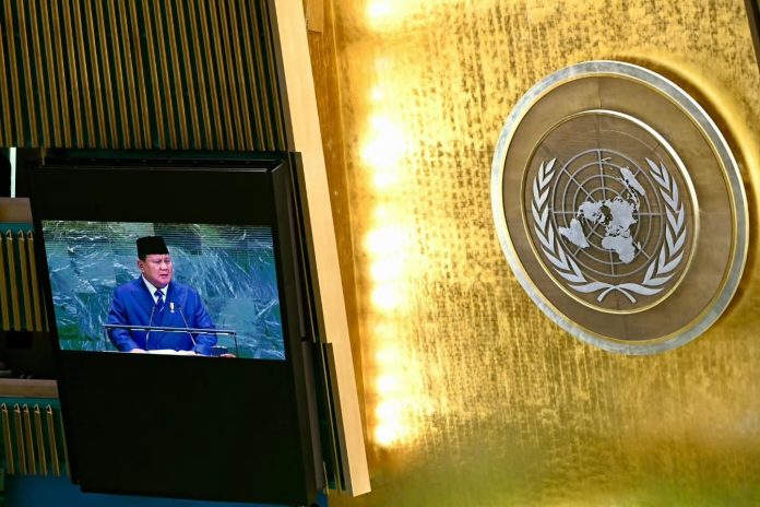 FOTO: Presiden Prabowo Subianto saat hadir untuk menyampaikan pidato perdananya di Sidang Majelis Umum ke-80 PBB Selasa, 23 September 2025. (Properti Seskab Seskab)