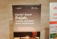 TRUST ala Kota Makassar Perspektif LASKAR: Rakyat Disuruh Bayar Pajak untuk Bangun Stadion Untia FOTO: Baner ajakan bayar pajak 10% untuk pembangunan stadion Untia (istimewa)