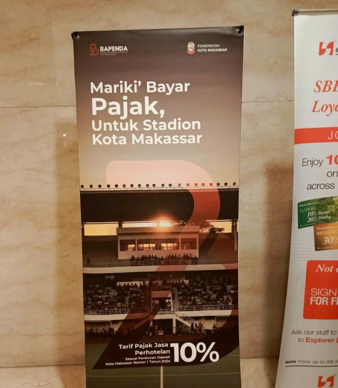 IMG-20250918-WA0146 FOTO: Baner ajakan bayar pajak 10% untuk pembangunan stadion Untia (istimewa)