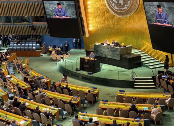FOTO: Suasana sidang umum PBB ke 80 di New York, Amerika Serikat. (Properti via Facebook Seskab)