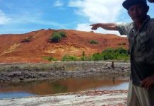 Ini Daftar 19 Perusahaan Ditangguhkan Izin Tambang Minerba di 4 Kabupaten di Sultra FOTO: Tambang nikel di bukit tampak dari seberang sungai di Konawe Utara. (Foto: Kamarudin/ Mongabay Indonesia)