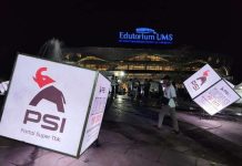 PSI Terima SK dari Kemenkum, Siapa Sosok “Mr J”, Jefri Giovanni atau Jokowi? FOTO: Logo baru Partai Solidaritas Indonesia (PSI) yang terpajang di halaman Edutorium UMS saat Kongres (Foto: RRI/ Humas PSI)