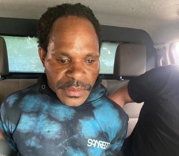 IMG-20251108-WA0013 FOTO: Jayainus Pogau alias Supi Pogau saat diamankan pihak Satuan Tugas Operasi Damai Cartenz. (Istimewa)