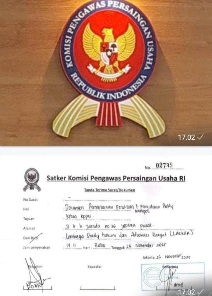 FOTO: Bukti tanda laporan LASKAR Sulsel ke KPPU RI di Jakarta
