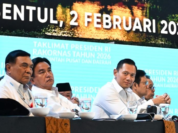 FB_IMG_1770122373344 FOTO: Menko AHY saat menghadiri Rapat Koordinasi Nasional (Rakornas) Pemerintah Pusat dan Daerah Tahun 2026 yang digelar di Sentul International Convention Center (SICC), Sentul, Bogor, Senin (2/2/2026). (Dok. AHY)