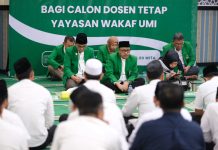 Rektor UMI Tegaskan Peran Dosen sebagai Duta Kampus: 70 Calon Dosen Ikuti Pembekalan Program Pengabdian UMI Mengajar FOTO: Sebanyak 70 Calon Dosen Tetap mengikuti Pembekalan Program Pengabdian UMI Mengajar Gelombang II. Kegiatan ini dilaksanakan di Masjid Nurul Iman, Lantai 10 Menara UMI, Jumat (6/2/2026)