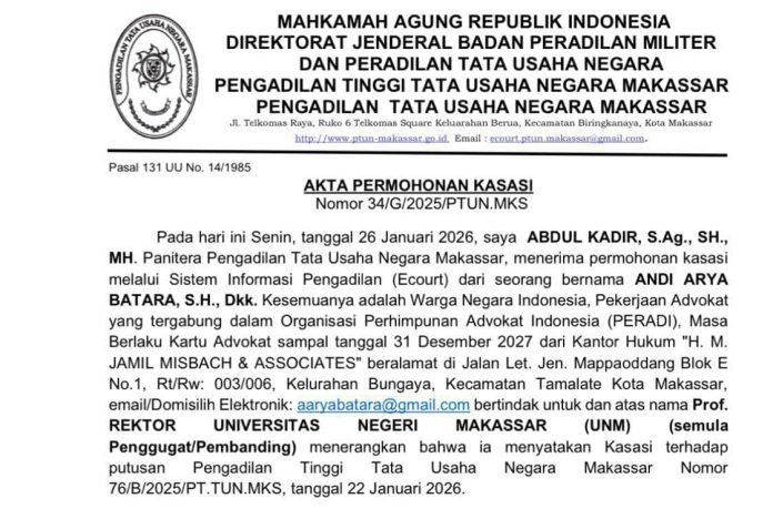 FOTO: Surat salinan keputusan PT TUN Makassar. (Istimewa)