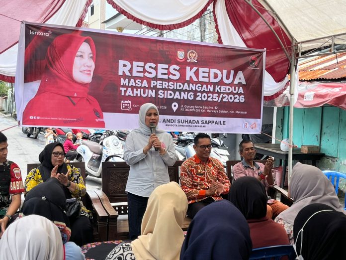 FOTO: Anggota DPRD Kota Makassar, Andi Suhada Sappaile kembali menggelar reses kedua masa persidangan kedua tahun sidang 2025/2026 di Jalan Gunung Nona Baru, Kelurahan Marsela, Kecamatan Makassar, Kamis (12/2/2026).