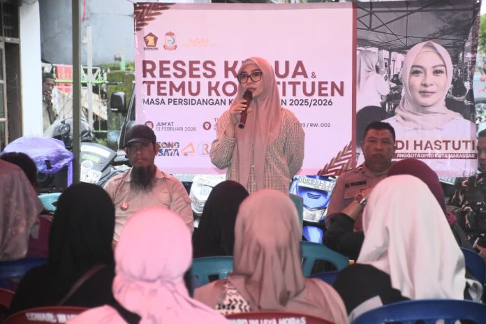 FOTO: Anggota DPRD Kota Makassar, Budi Hastuti menggelar reses kedua masa persidangan kedua tahun sidang 2025/2026 di Kecamatan Mariso, Jumat (13/2/2026).